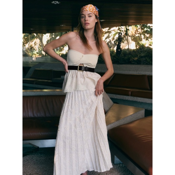 Zara pleated eyelet embroidery maxi skirt white - Picture 2 of 8